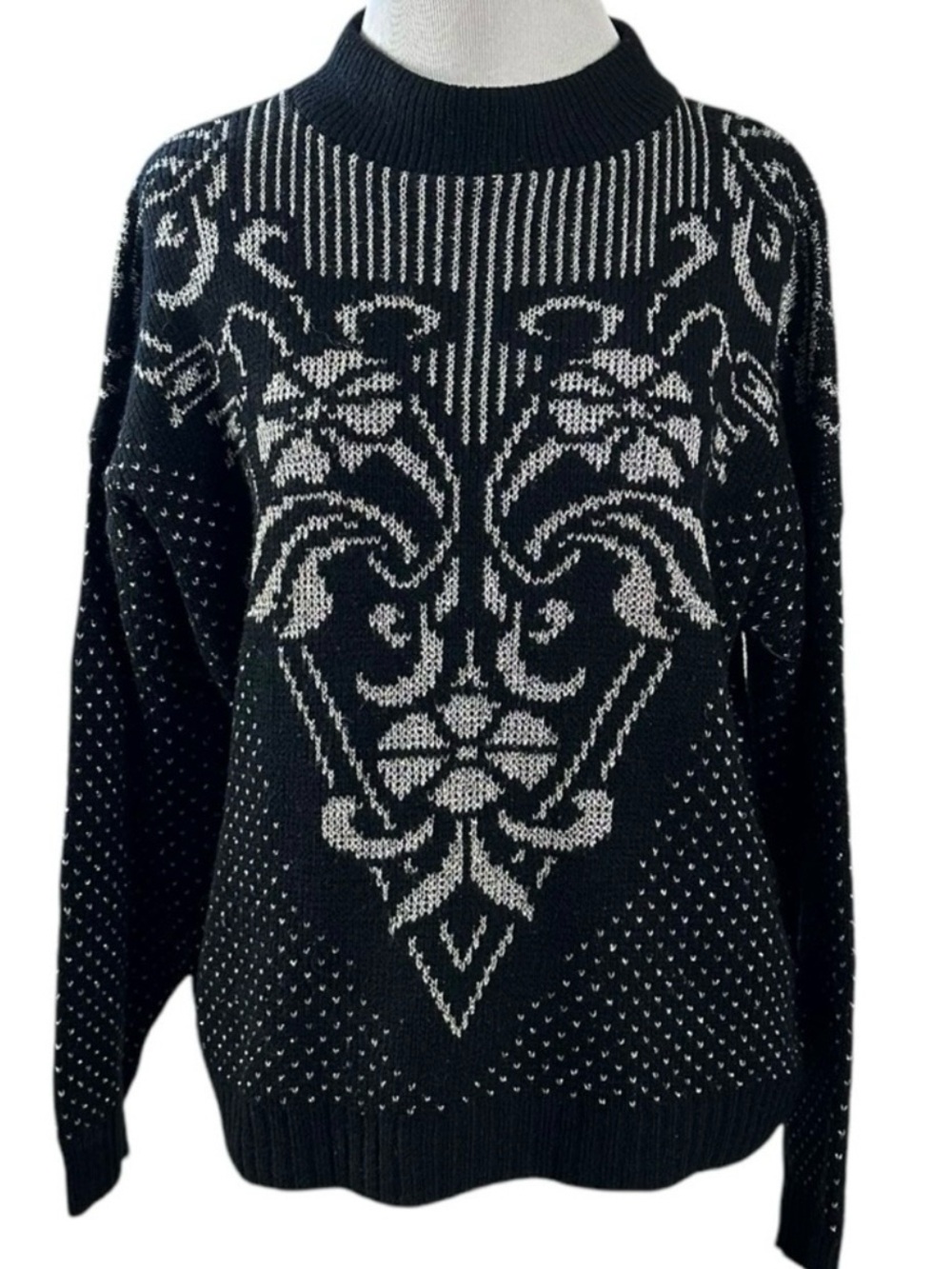 Vintage 80s Adele Art Deco Nouveau Floral Crewneck Sweater Medium Large Metallic